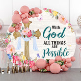 Colorful Spring Floral Cross Round Easter Backdrop